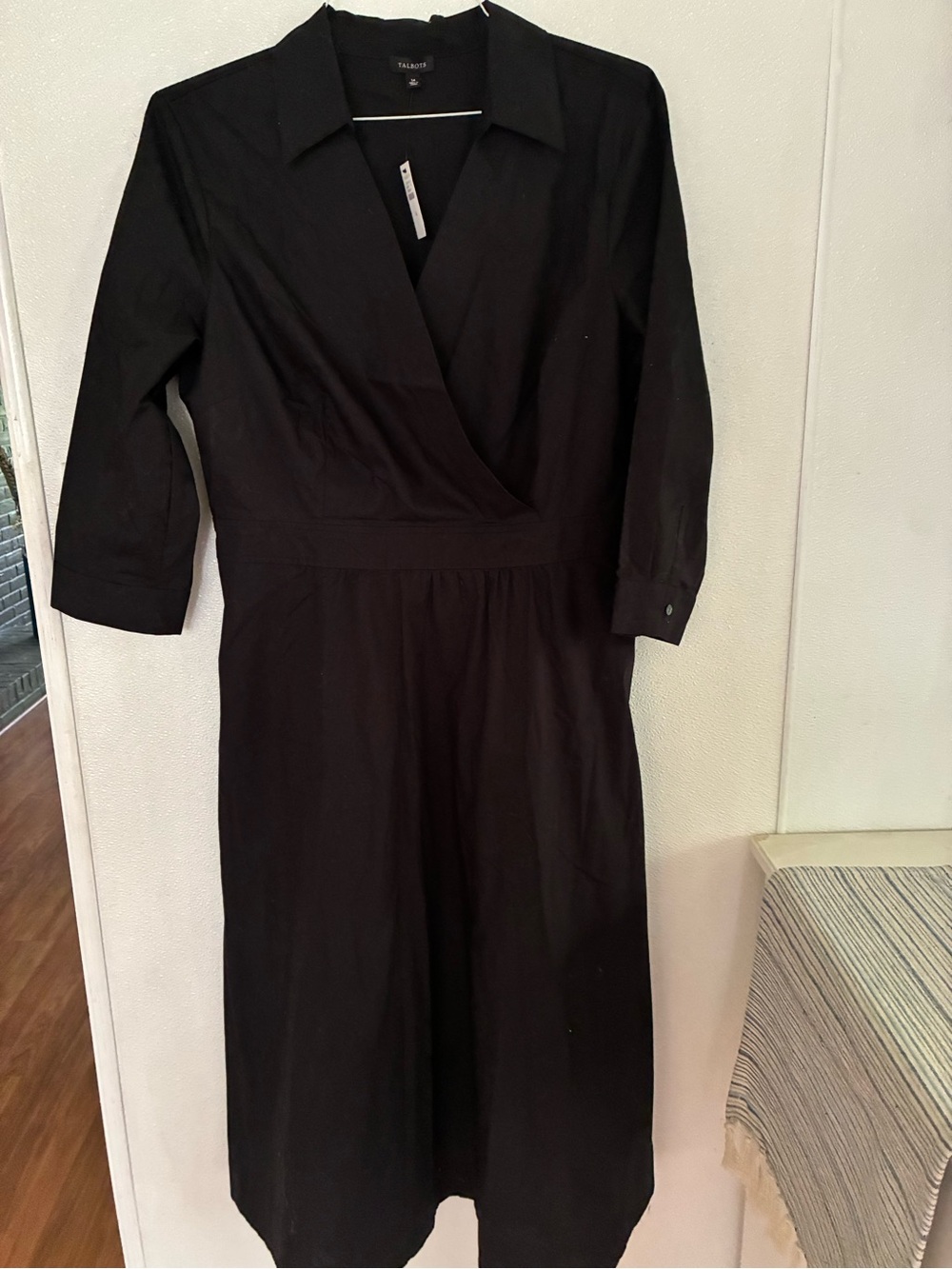 Talbots Black Wrap-Style Shirt Dress NWT size 14